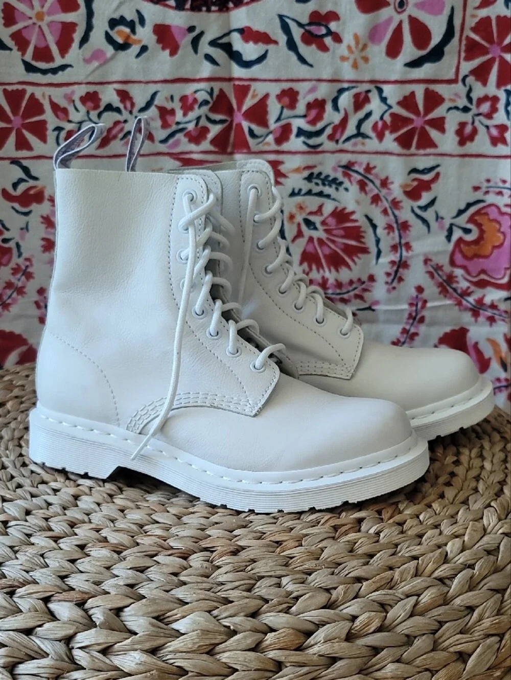 Dr. Martens White Lace-Up Women's Combat Booties